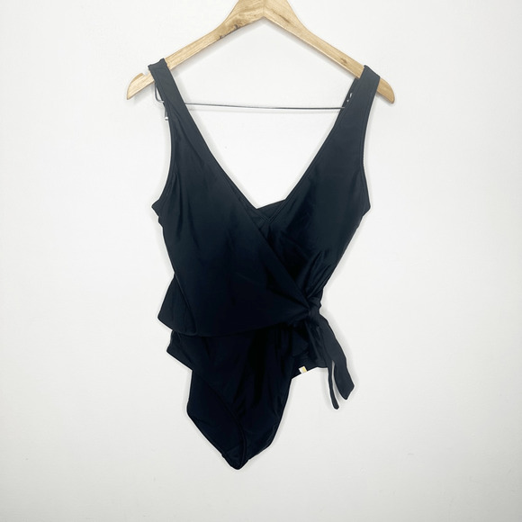 SUMMERSALT The Perfect Wrap One-Piece Sea Urchin Black v neck womens 12 - Picture 9 of 13